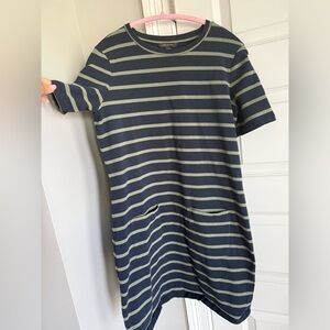 Banana Republic Navy and Green Striped T Shirt Dress